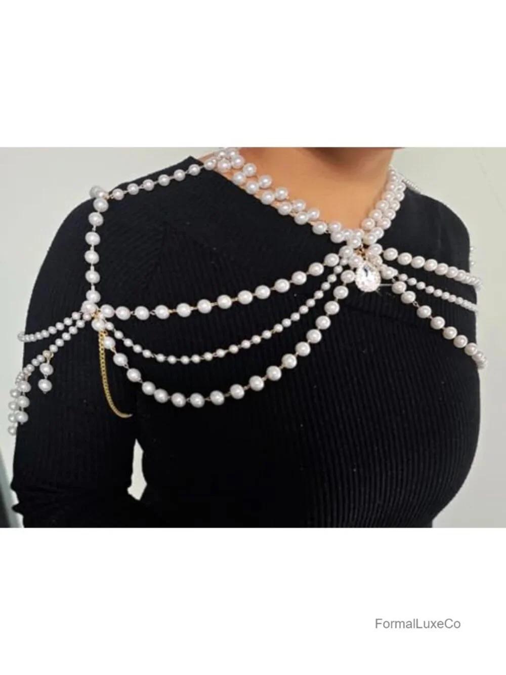 Pearl Shoulder Chain Body Jewelry Bridal Wedding Party Statement Necklace